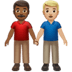 👨🏾‍🤝‍👨🏼 men holding hands: medium-dark skin tone, medium-light skin tone display on Apple